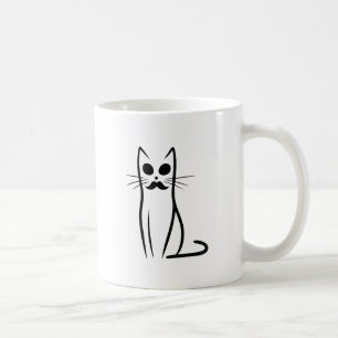 Moustache Cat Dad Abstract Cat Papa Funny Minimali Coffee Mug