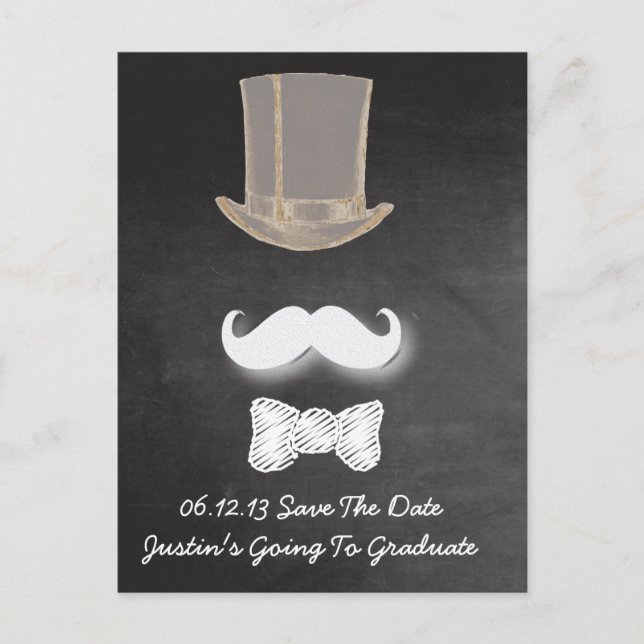 Moustache Chalk Design Save The Date Announcement Postcard (Front)