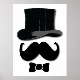 Moustache, chapeau supérieur et affiche de cravate