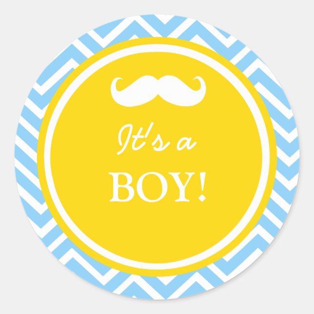 Moustache chevron baby boy shower classic round sticker (Front)