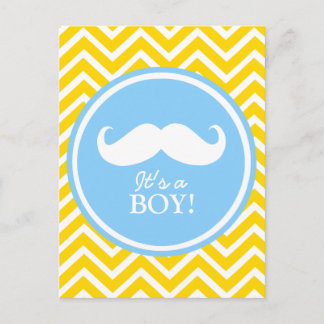 Moustache chevron baby boy shower invitation postcard