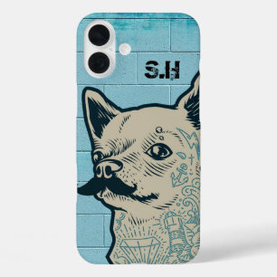 Moustache Chihuahua Graffiti Monogram iPhone 16 Plus Case