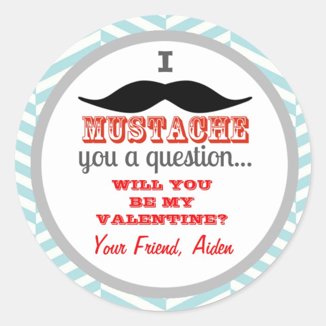 Moustache Children's Valentine's Day Sticker (Front)
