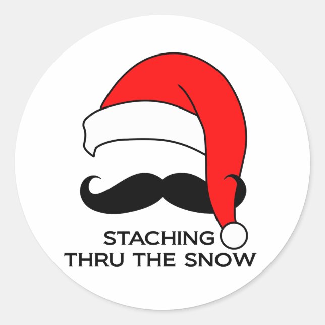 Moustache Christmas - Staching thru the snow Classic Round Sticker (Front)