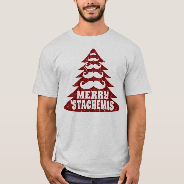 Moustache Christmas Tree Funny Christmas T Shirt (Front)