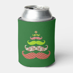 Moustache Christmas tree holiday Can Cooler
