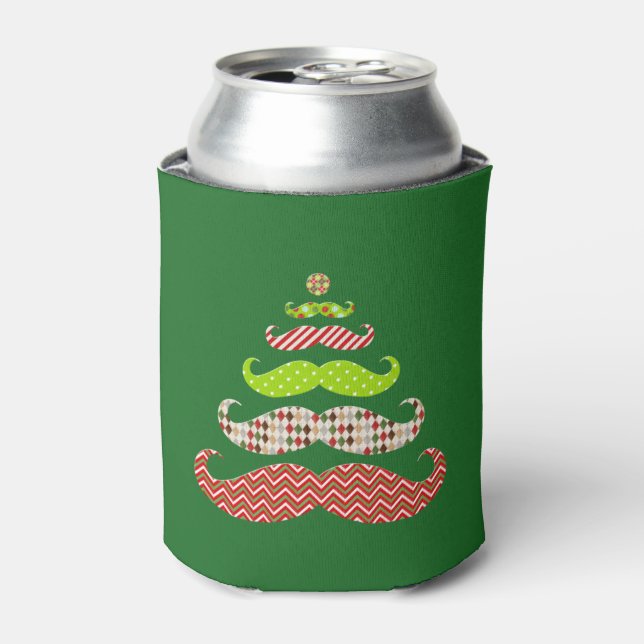 Moustache Christmas tree holiday Can Cooler (Can Front)