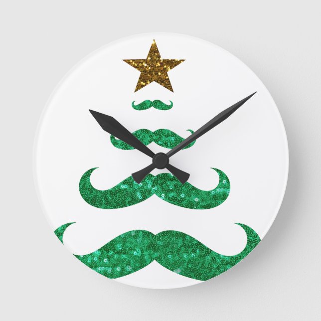 moustache christmas tree round clock (Front)
