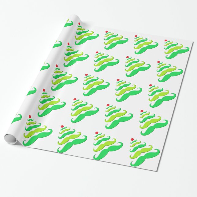 Moustache Christmas Tree Wrapping Paper (Unrolled)