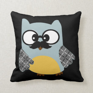 Moustache Colourful Custom Owl Throw Pillow