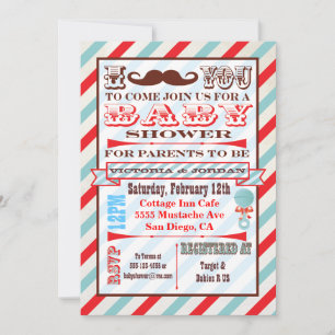 Moustache Couples Baby Shower Invitations