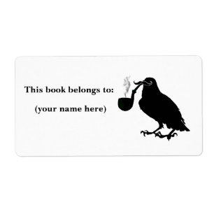 Moustache crow bookplate, square