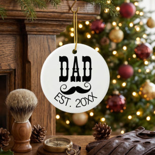 Moustache Dad Established vintage year western Ceramic Ornament