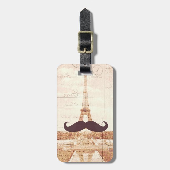 Moustache Eiffel Tower Luggage Tag (Front Vertical)