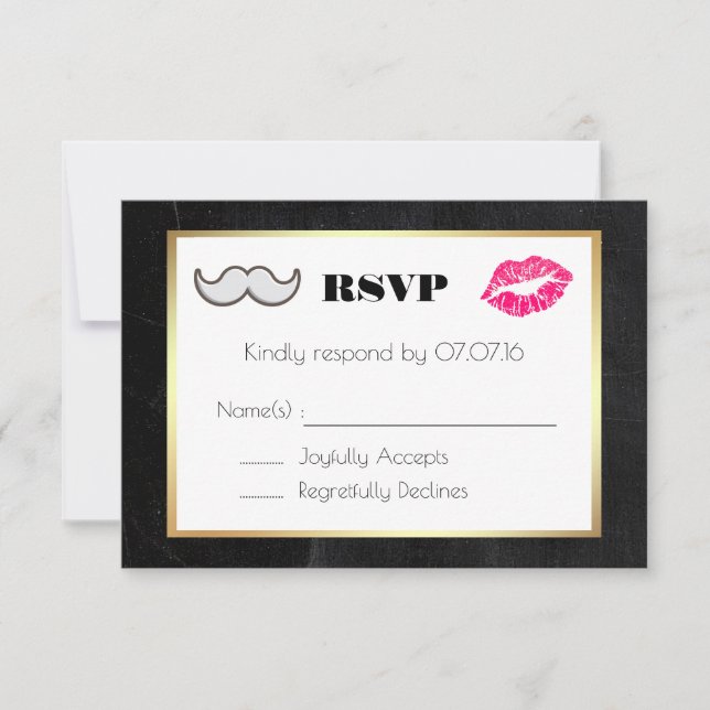 Moustache et lèvres Noir et Or Mariage RSVP (Devant)