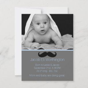 Moustache Faire-part de naissance bébé garçon