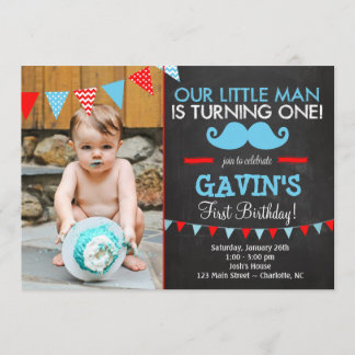 Moustache First Birthday Invitation