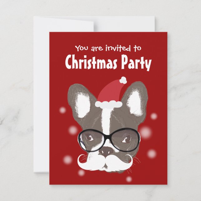 Moustache French Bulldog Christmas Party Invitatio Invitation (Front)