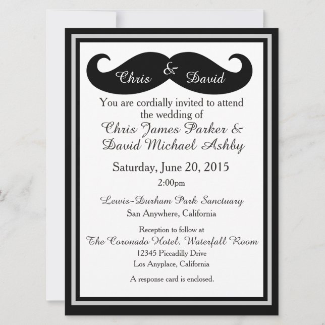 Moustache Gay Wedding Invitation (Front)