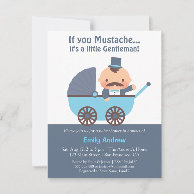 Moustache Gentleman Baby Boy Shower Invitations (Front)