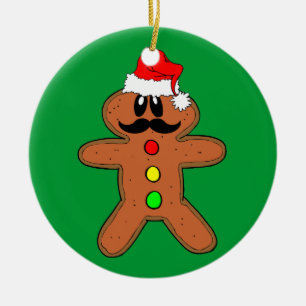 moustache gingerbread man ceramic ornament