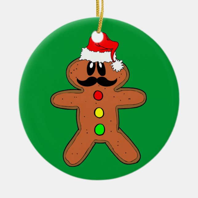 moustache gingerbread man ceramic ornament (Front)