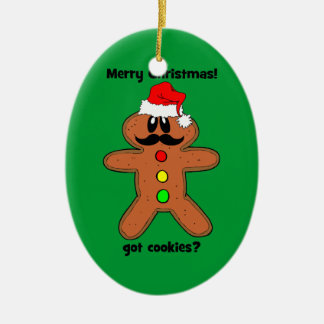 moustache gingerbread man ceramic ornament