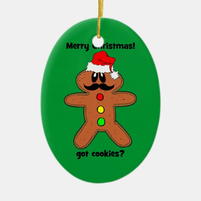 moustache gingerbread man ceramic ornament (Front)