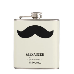 Moustache Groomsman Gift Custom Name Hip Flask