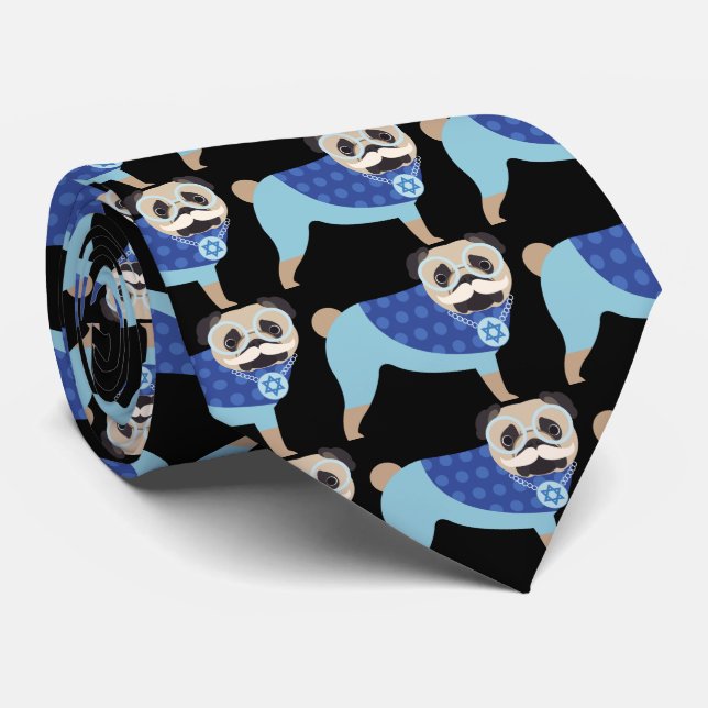 Moustache Hanukkah Pug Tie (Rolled)