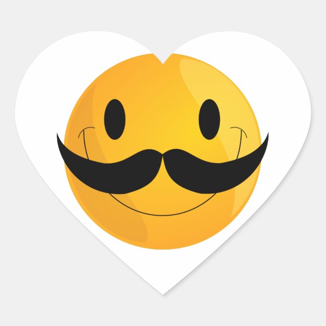 Moustache Happy Face Emoji Heart Sticker (Front)