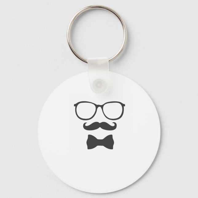 Moustache Hipster Bowtie Glasses Keychain (Front)