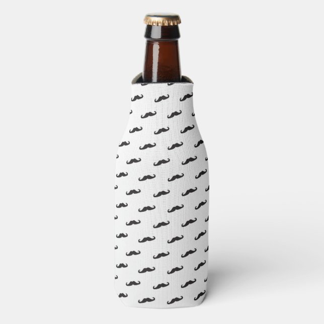 Moustache hipster pattern 2 bottle cooler (Bottle Front)