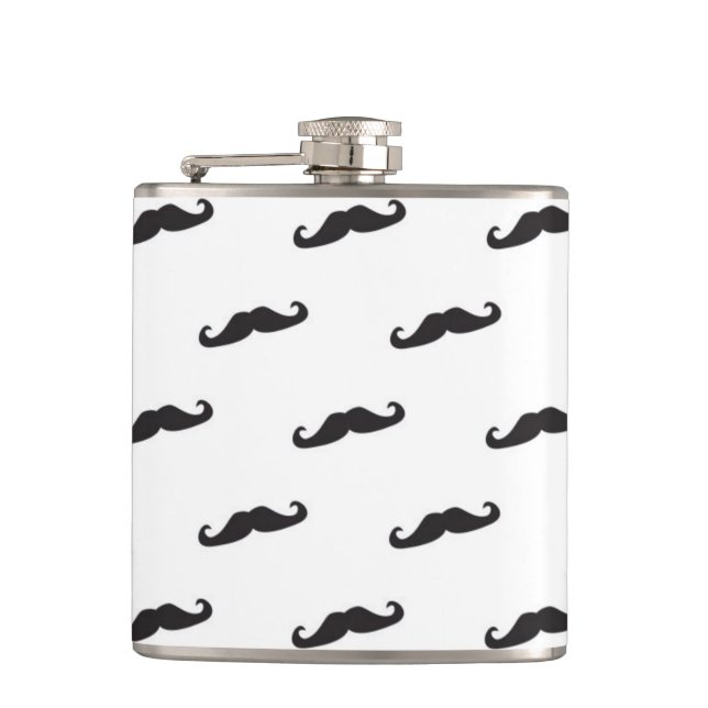 Moustache hipster pattern 2 hip flask (Front)