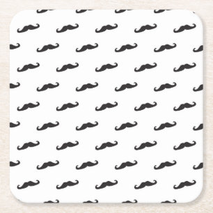 Moustache hipster pattern 2 square paper coaster