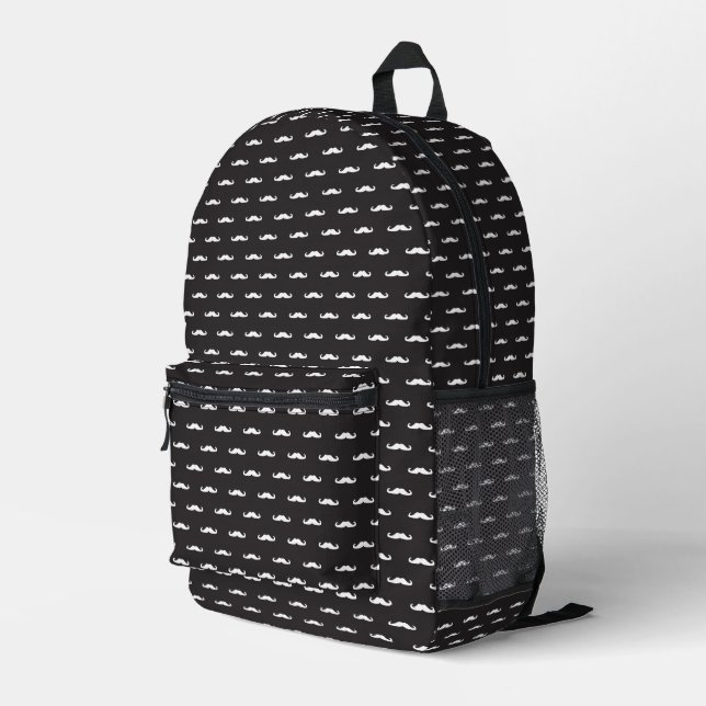 Moustache hipster pattern printed backpack (Back Corner Right)