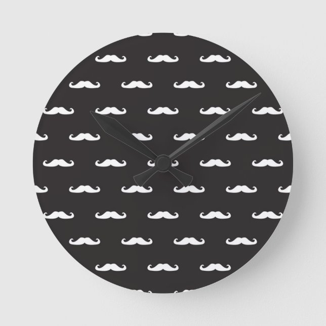 Moustache hipster pattern round clock (Front)
