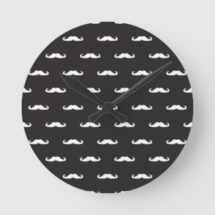 Moustache hipster pattern round clock