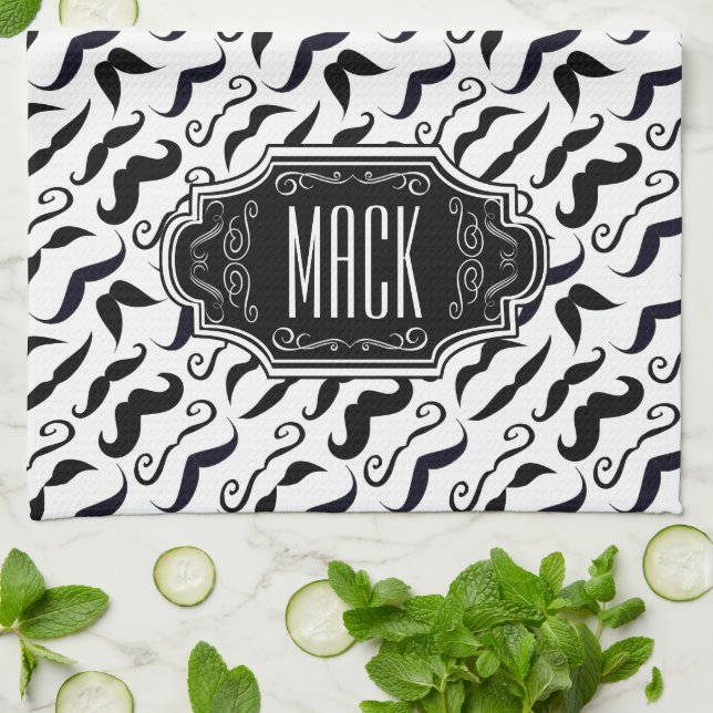 Moustache Hipster Retro Pattern Kitchen Towel (Folded)