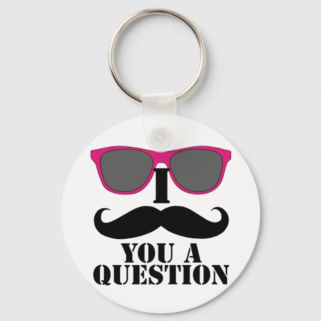 Moustache Humour with Pink Sunglasses Keychain (Front)