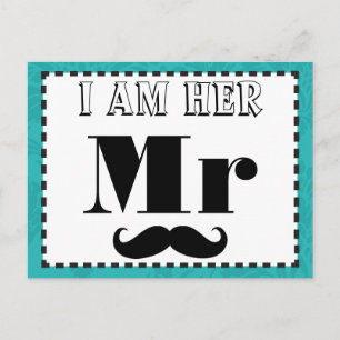 Moustache I am Her Mr. Teal Yellow Photo Props Postcard