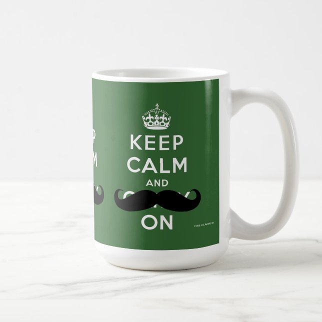 Moustache Keep Calm and Carry On | Green Coffee Mug (Right)