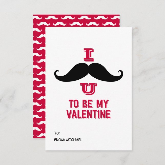 Moustache Kids Classroom Valentine Card (Front/Back)