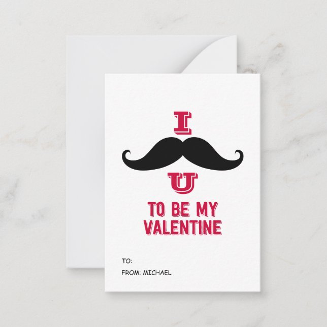Moustache Kids Classroom Valentine Cards. 100pk Note Card (Front)