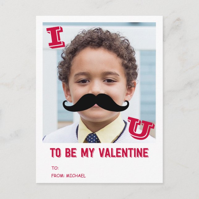 Moustache Kids Classroom Valentine Photo Postcard (Front)