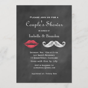 Moustache & Lips Couple's Shower Invitation