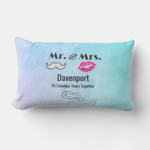 Moustache & Lips Mr. & Mrs. - Anniversary Lumbar Pillow