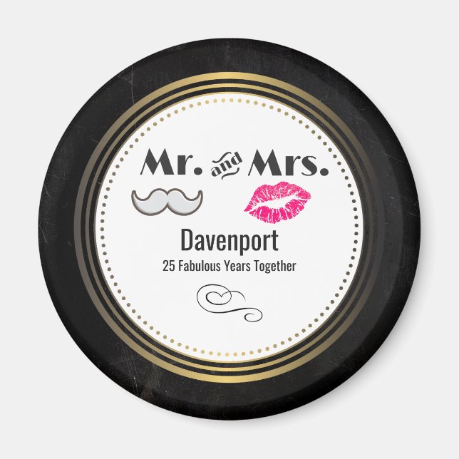 Moustache & Lips Mr. & Mrs. - Anniversary Magnet (Front)