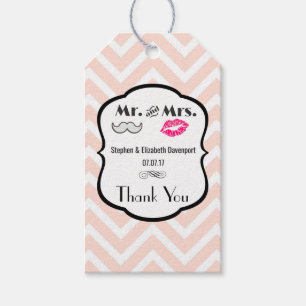 Moustache & Lips Mr. & Mrs. Peach Chevron Wedding Gift Tags