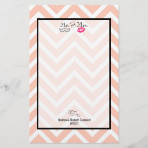 Moustache & Lips Mr. & Mrs. Peach Chevron Wedding Stationery